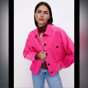 Zara Corduroy Hot Pink Cropped Jacket